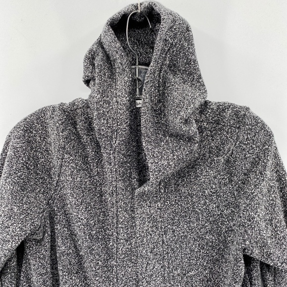 Reitmans Cardigan Womens Small Open Front Side Pockets Hood Black Grey Long - Picture 3 of 13